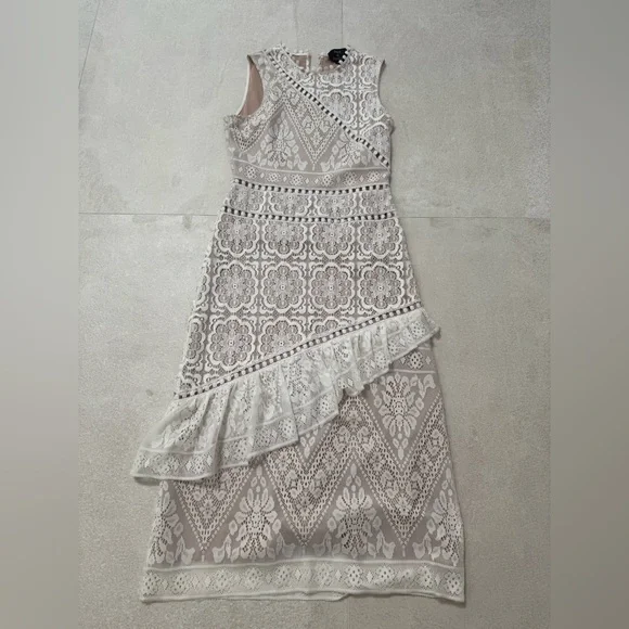 Sea New York Asymmetrical Lace Dress in Cream and White - Picture 3 of 3